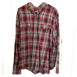 Plaid Maroon Grey Black Flannel Shirt